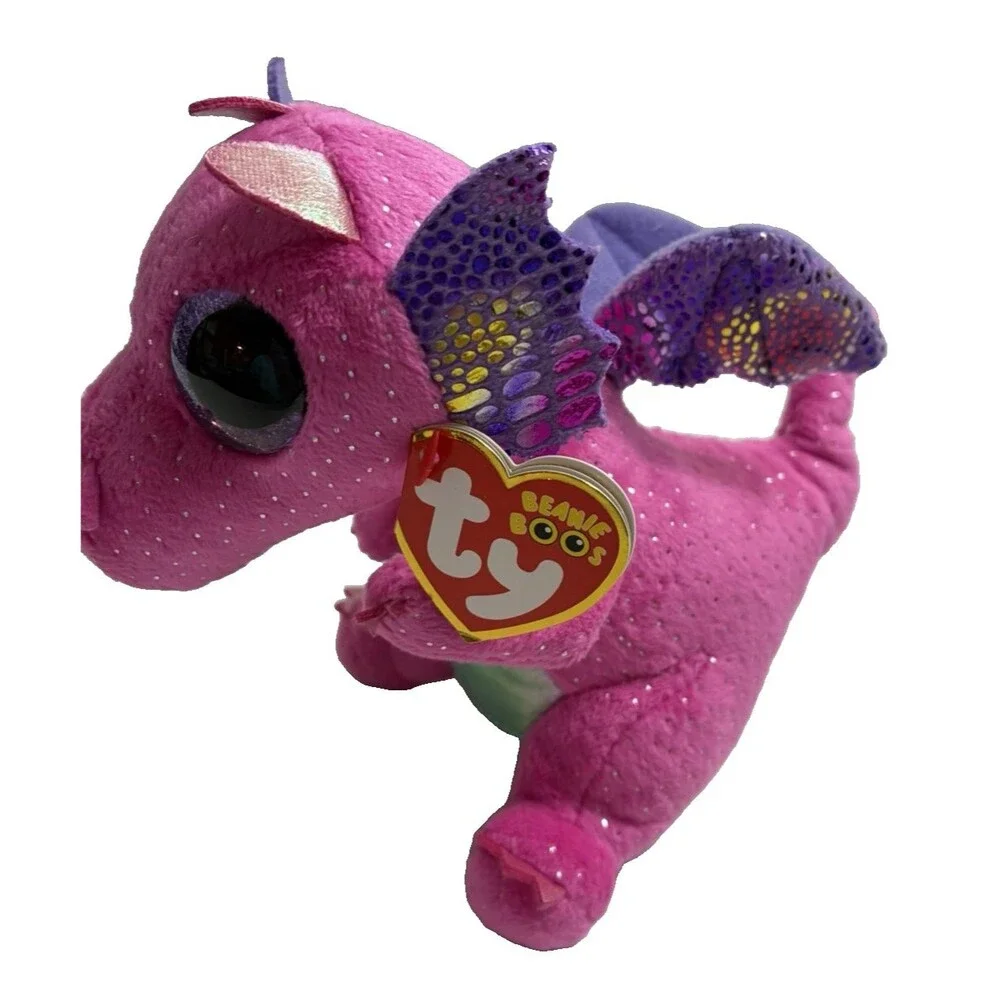 Ty Beanie Boos Spitfire the Pink Dragon Glitter Eyes Plush Stuffed Animal New